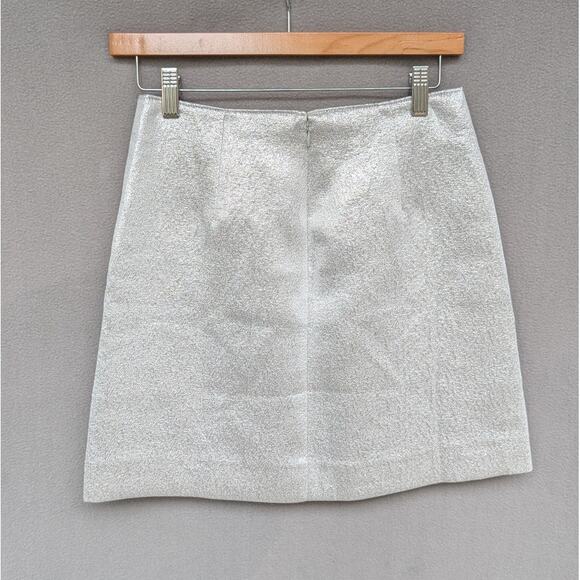 J.Crew Collection Button-front Mini Skirt  in Metallic Silver Lamé, size 00 - Picture 2 of 7